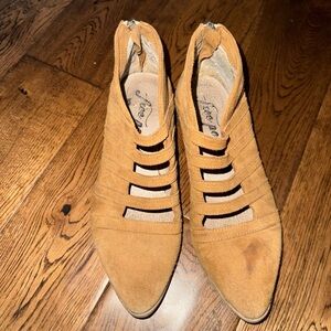 Free People Swept Away Tan Leather Ankle Booties Size 38